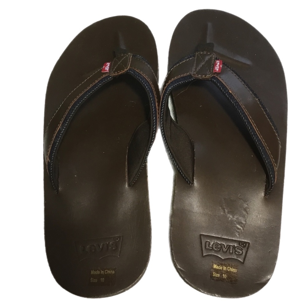 Levi's Men's Dark Brown Leather-Style Flip Flops